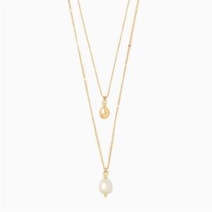 Stella & Dot ~ delicate double pearl pendant necklace in gold tone